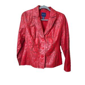 New Doncaster Red 100% Leather Blazer Jacket Laser Cut Western Ranch Holiday